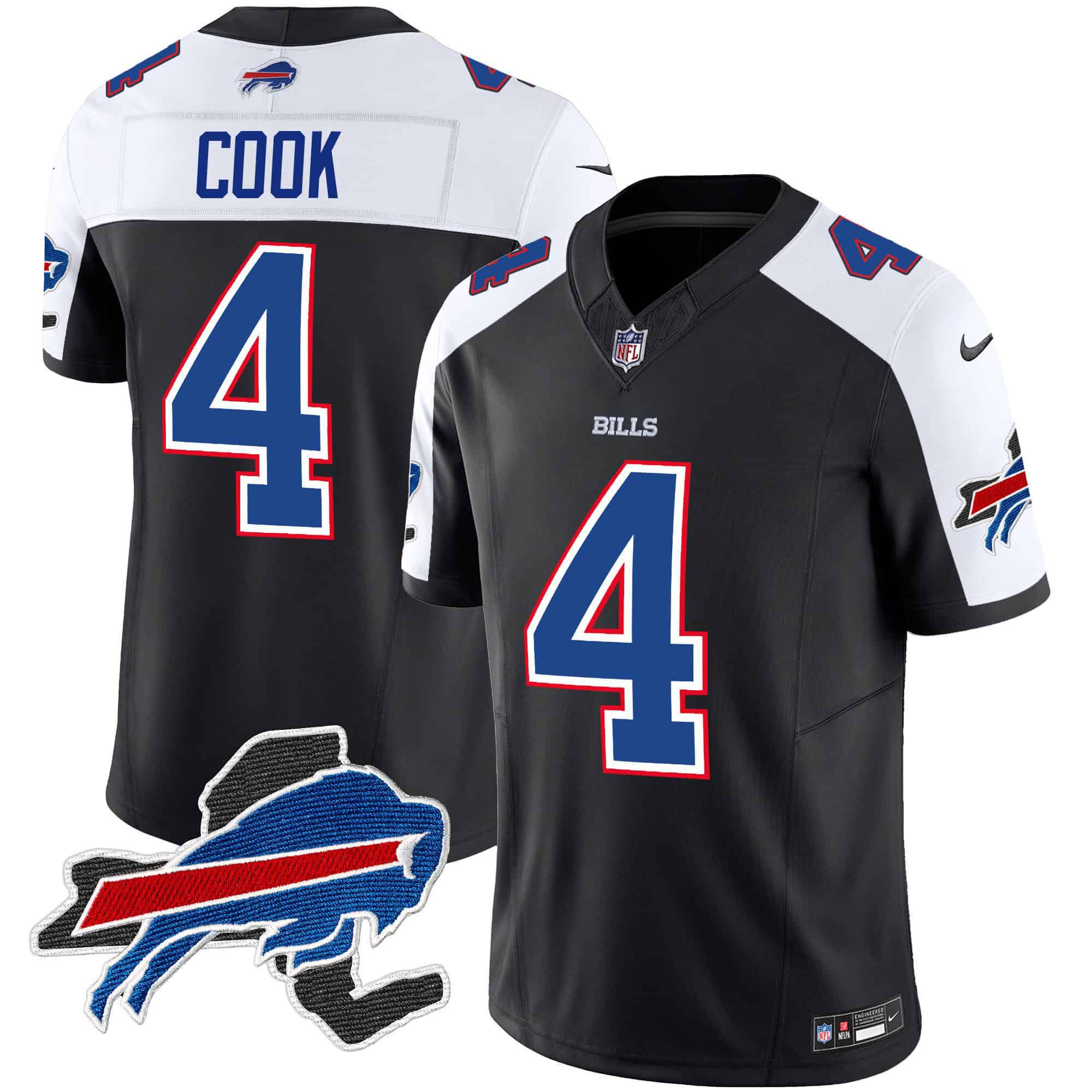 Men Buffalo Bills 4 Cook Black 2024 Nike Patch Vapor Limited NFL Jersey
